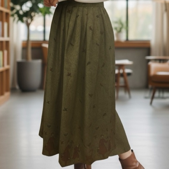 Vintage midi skirt Womens size 6 cottagecore folkcore peasant boho artsy green - Picture 4 of 16